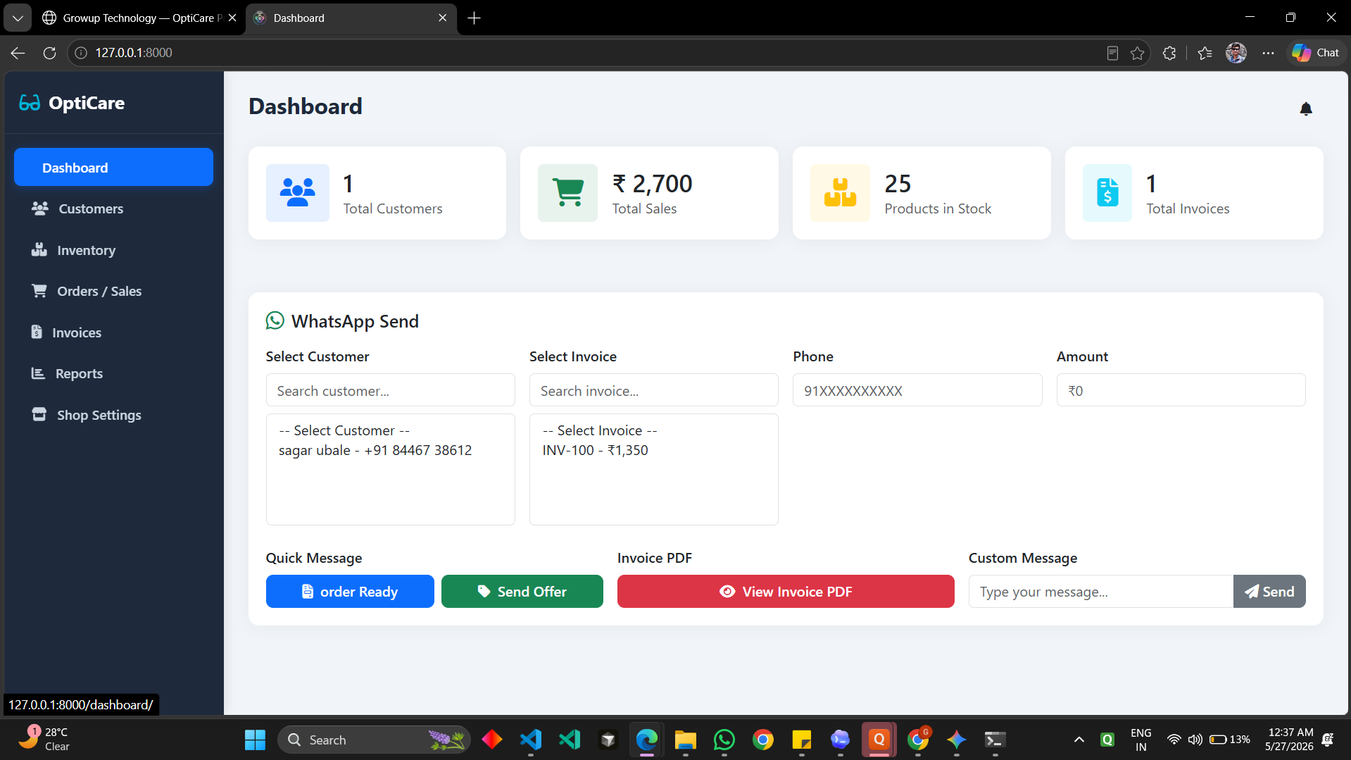 OptiCare Pro dashboard real screenshot